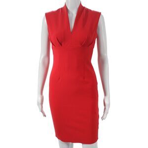 Greta Constantine Women Sheath V-Neck Sleeveless Red Dress Mid-Calf Size XS